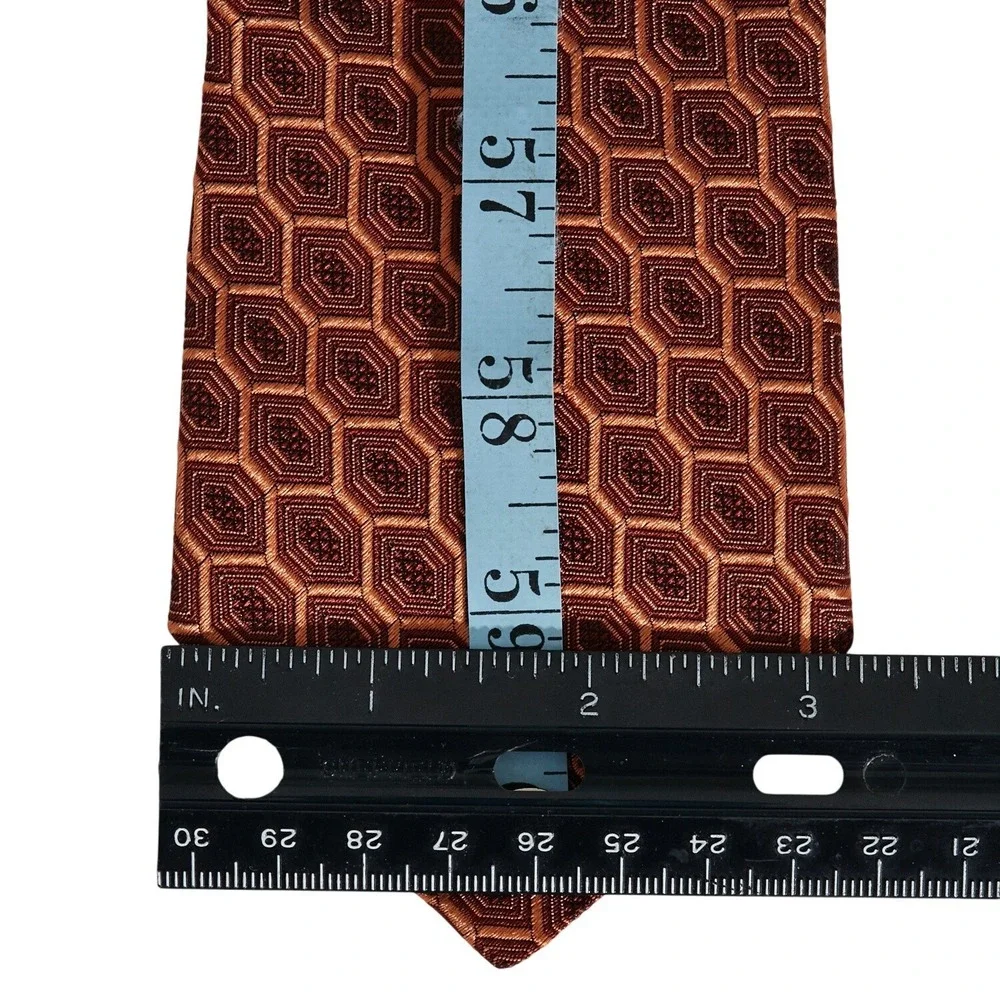 ETRO‎ Men's Silk Necktie ITALY Designer Geometric Pattern Orange Rust Burgany